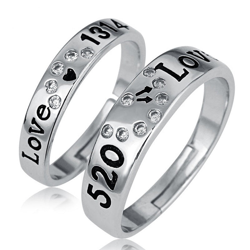 Ornament Open Couple Female Korean Style Zircon Wedding Rings