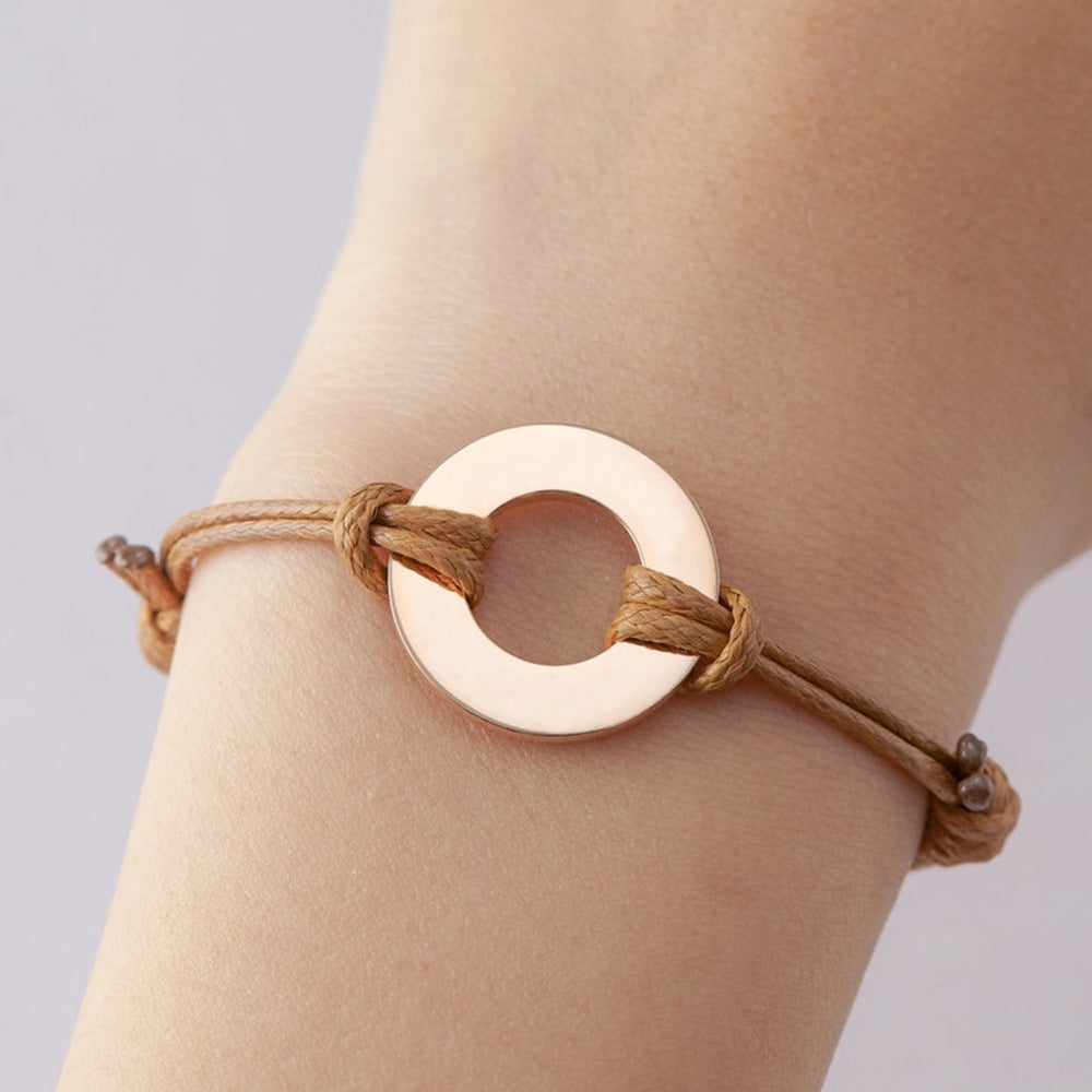 Women's Round Board Leather Woven Wax Rope Bracelets