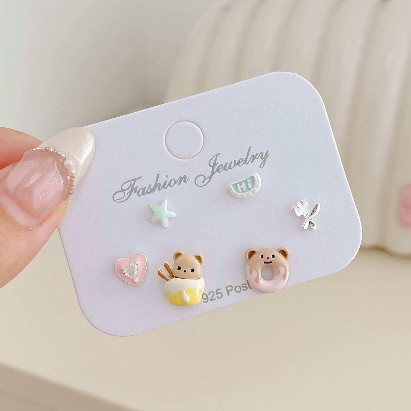 Honey Pot Bear Ear Suit Female Sier Needle Rings