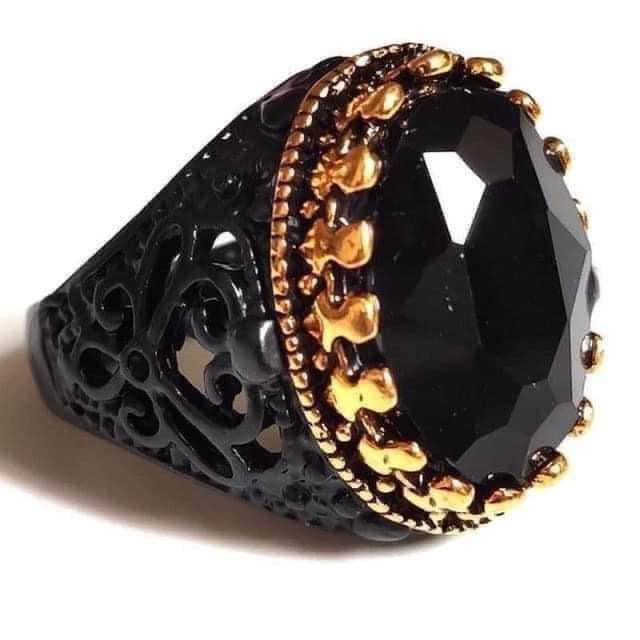 Men's Ornament Snakelike Winding Black Flat Gemstone Vintage Rings