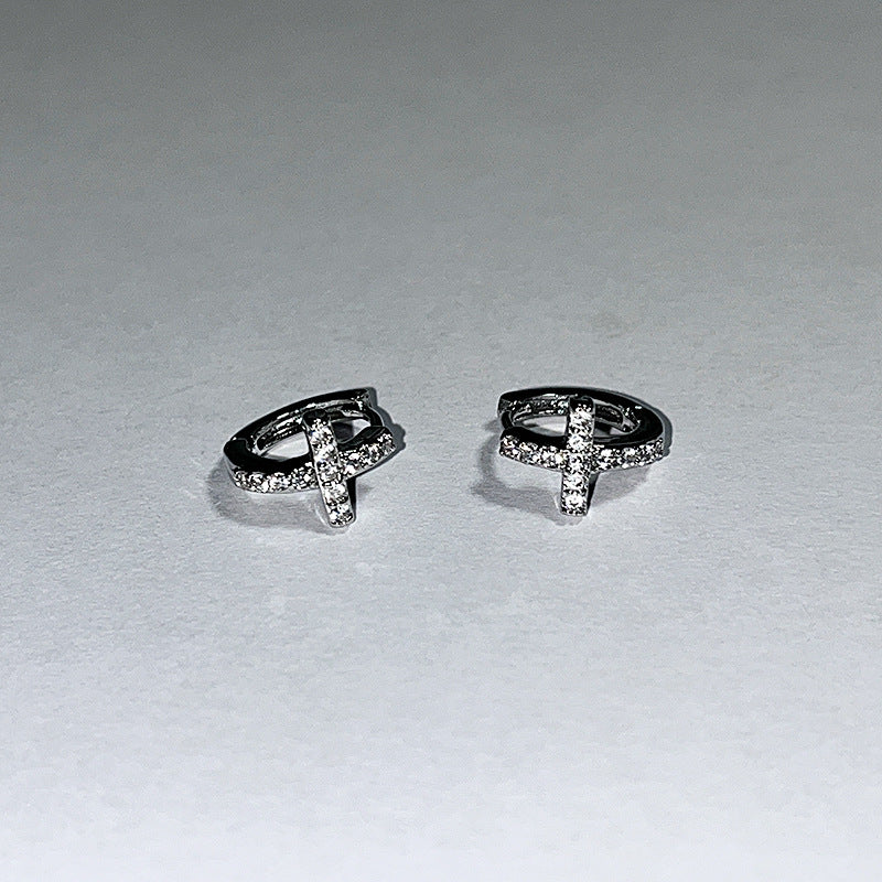 Super Flash Diamond Cross Ear Clip Earrings
