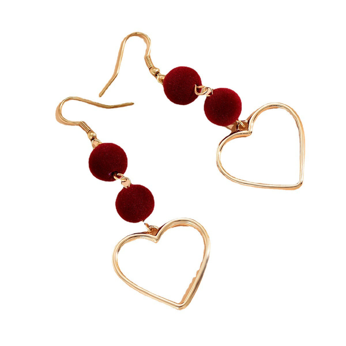 Wine Red Flocking Heart-shaped Long Retro Sweet Elegance Rings
