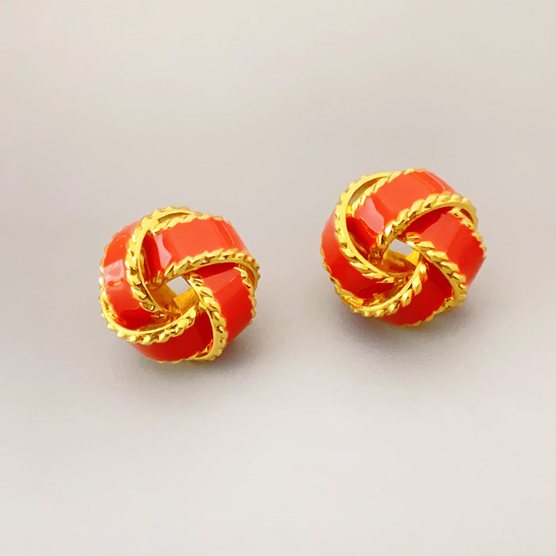 Gold Twist Enamel Glaze Drop Oil Sier Needle Special Earrings