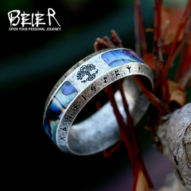 Stainless Steel Distressed Viking Letters Retro Fashion Rings