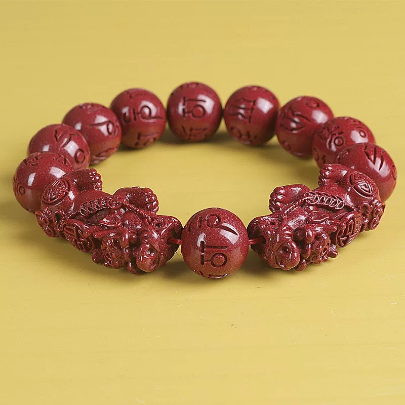 Women's & Men's Gold Sand Mantra Double Cinnabar Life Bracelets