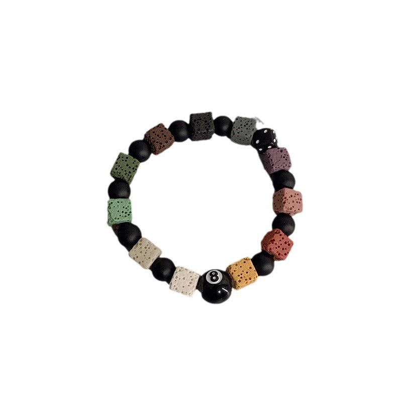 Women's & Men's Eight Dice Colorful Volcanic Stone Niche Bracelets