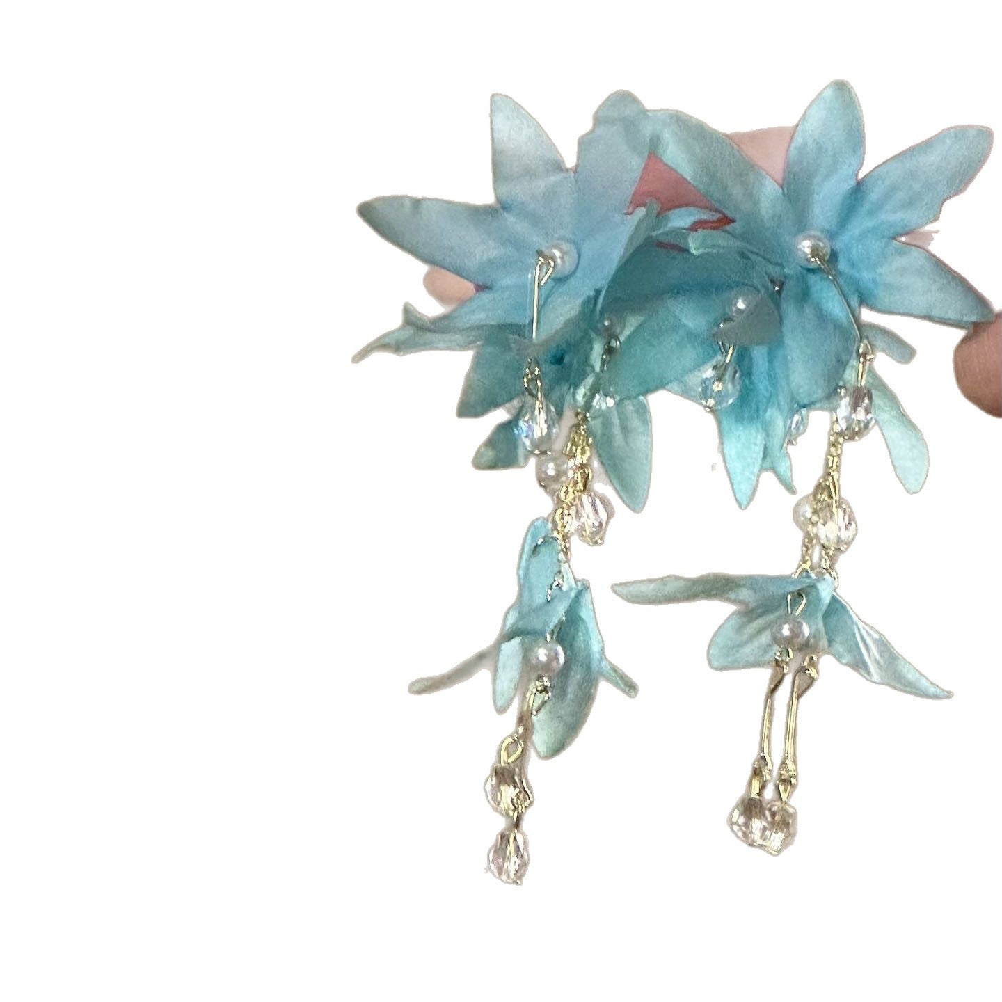 Women's Fairy Blue Flower Tassel Beautiful Seaside Vacation Style Design Sense Stud Earrings