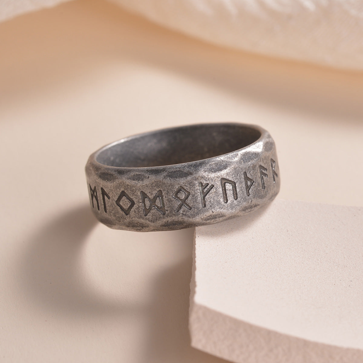 North Rune Distressed Retro Titanium Steel Rings