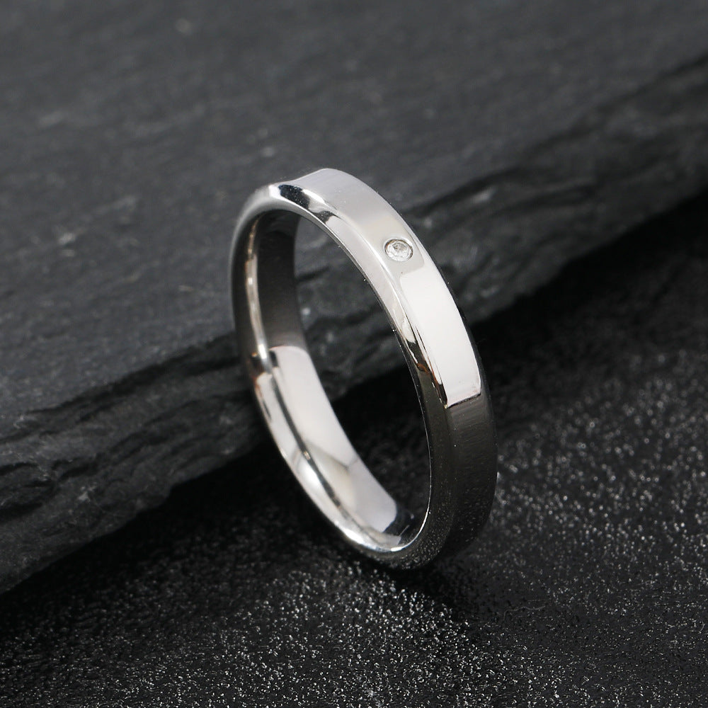 Men's Beveled Bright Surface Inlaid With Diamond Rings