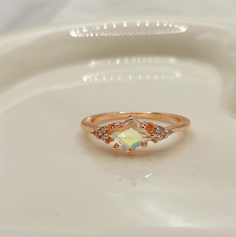 Women's Copper Inlaid Colorful Zircon Square Diamond-shaped Personalized Rings