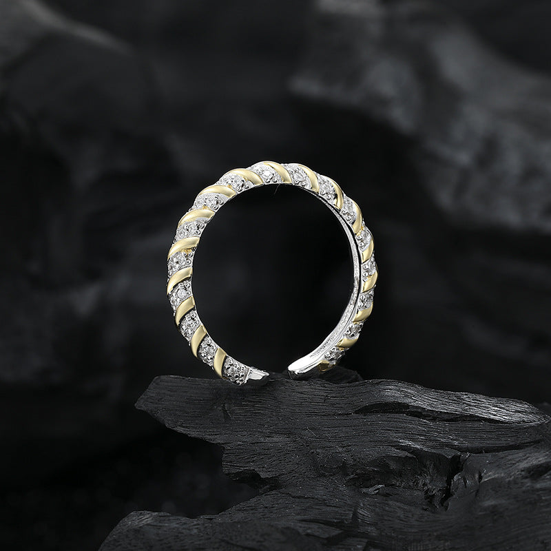 Sier Golden Edge Spiral Shiny Diamond Rings
