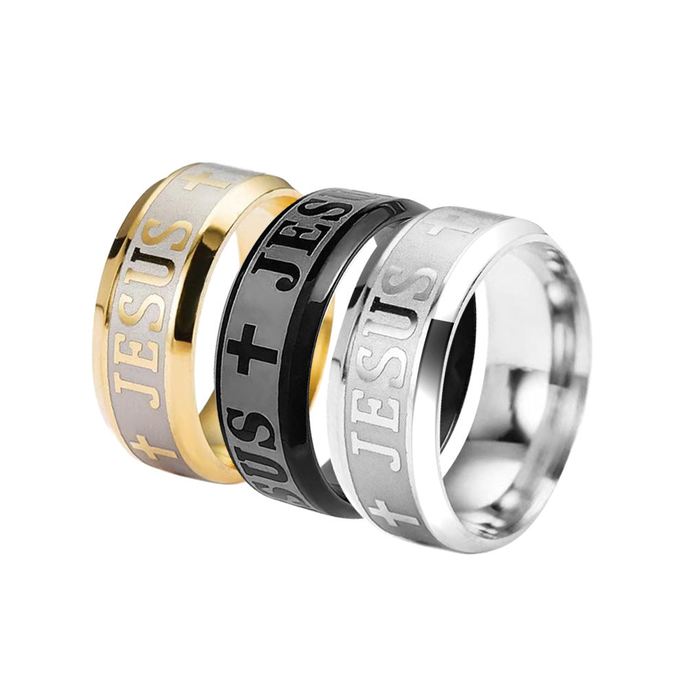 Men's Beveled Jesus Stainless Steel Personality Fashion Rings