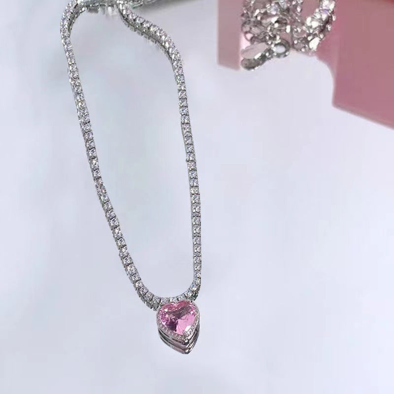 Light Luxury Pink Love Sweet Three-dimensional Loving Heart Zircon Heart-shaped Earrings