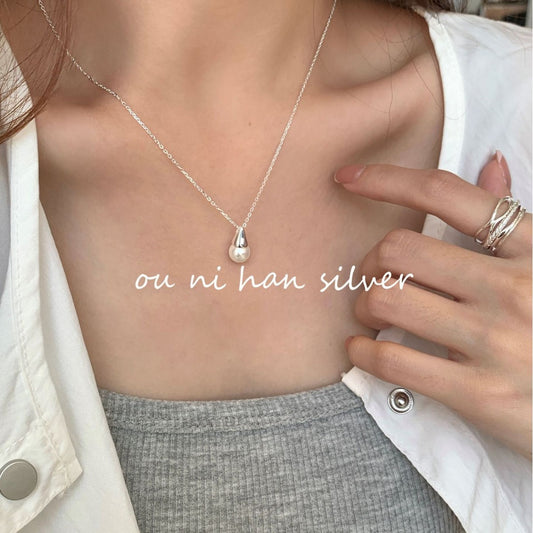 Women's Sier Irregular Natural Black Agate Pearl Aura Essence Clavicle Necklaces