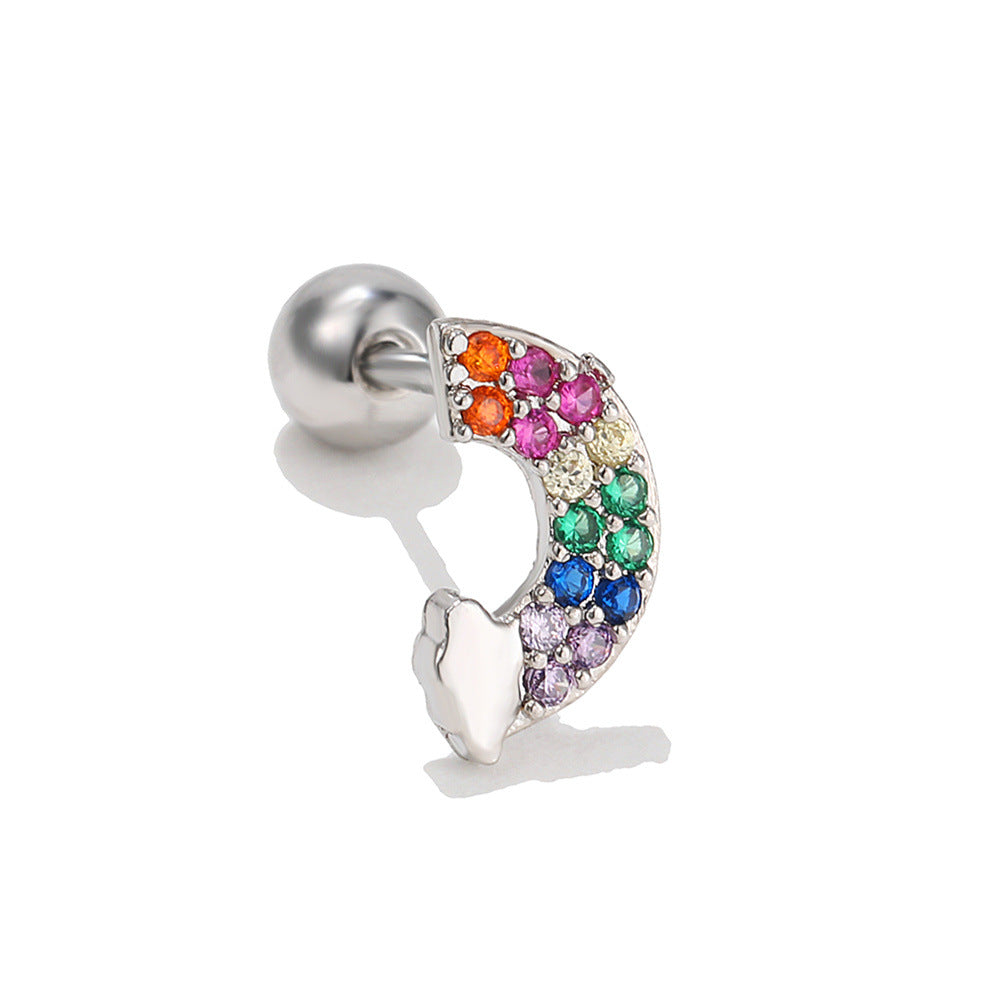 Animal Ear Bone Micro Inlaid Zircon Screw Puncture Earrings