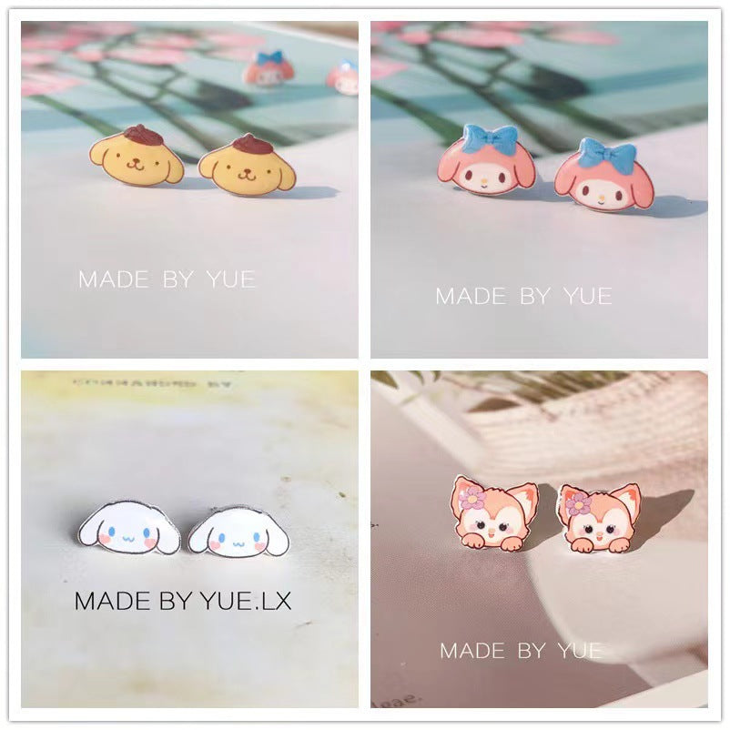 Combination Suit Sier Needle Plastic Korean Earrings