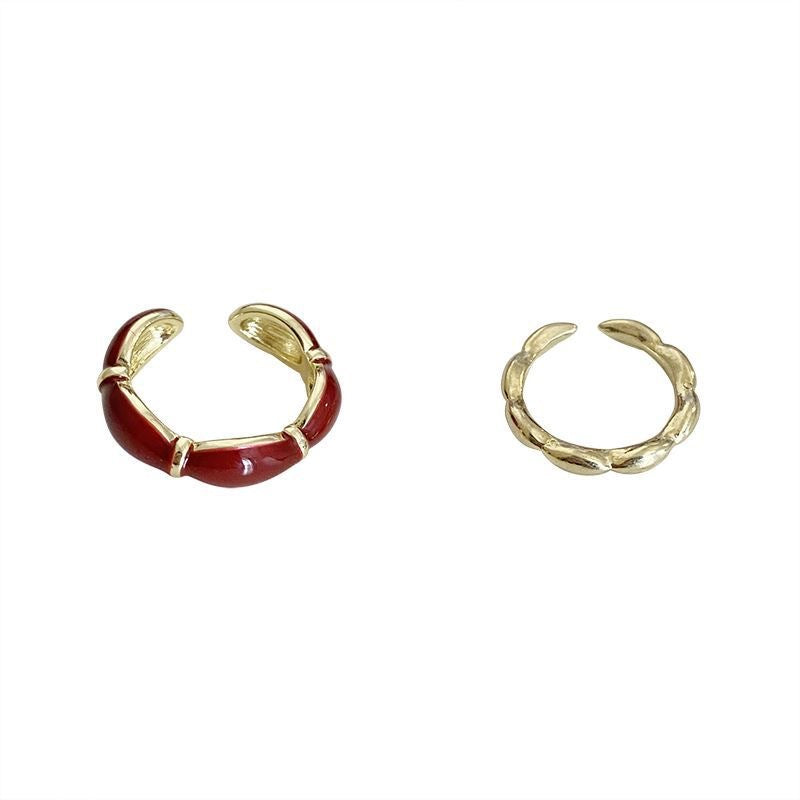 Retro Drip Glazed Red Open Female Rings