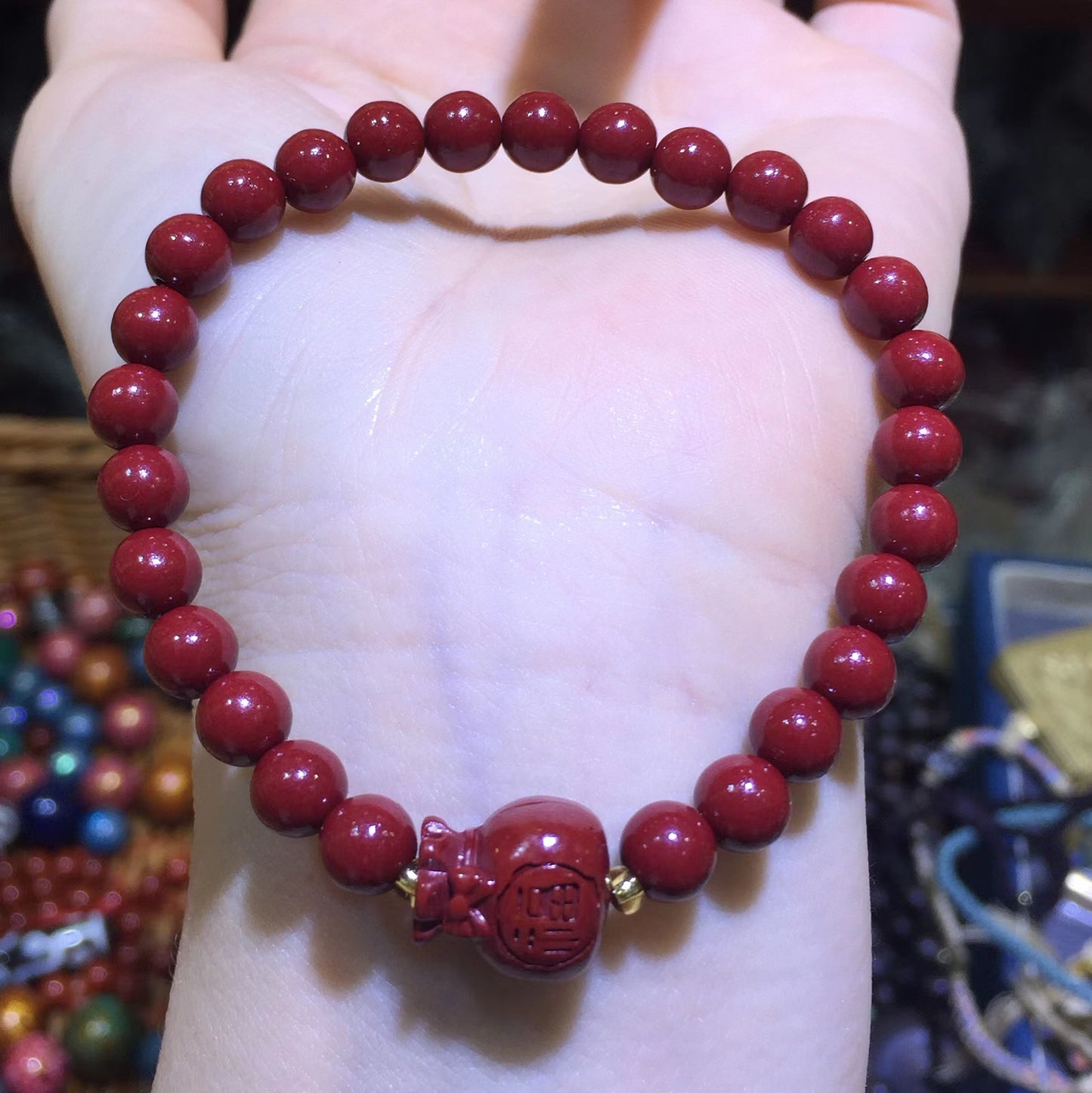 Women's Purple Gold Sand Cinnabar Beaded Single Ethnic Bracelets