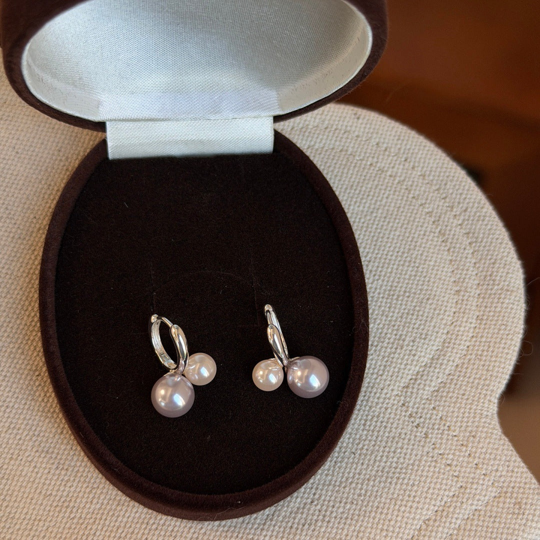 Mocha Mousse Cherry Retro Minority High-grade Pearl Ear Clip Female Stud Earrings