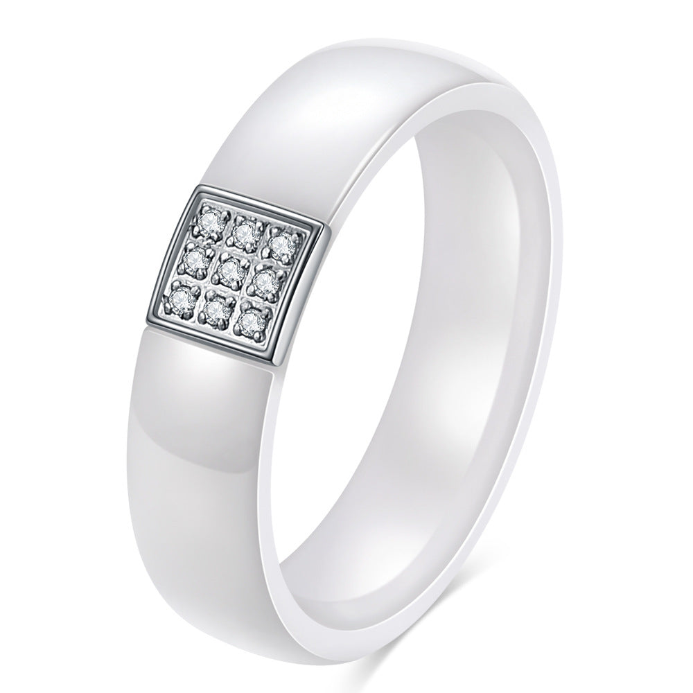 Ceramic Inlaid Zircon Personality Wide Creative Rings