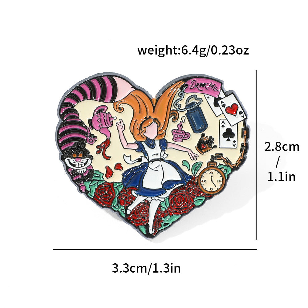 In Wonderland Cat Alloy Oil Drip Brooches