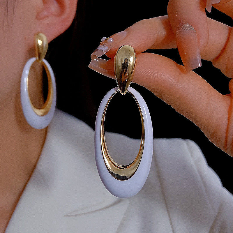 Oil Oval Geometric French Retro Special Earrings