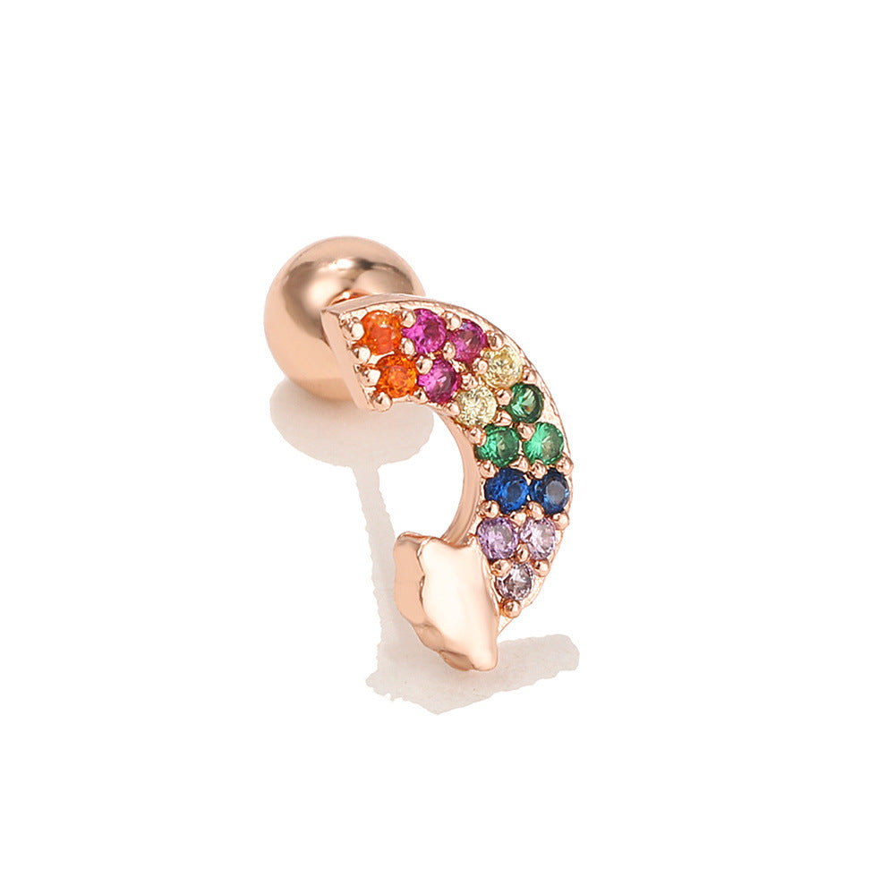 Animal Ear Bone Micro Inlaid Zircon Screw Puncture Earrings