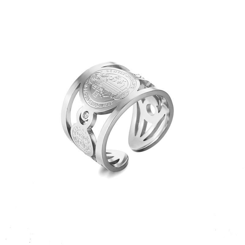 Inlaid Zirconium Stainless Steel Gold Plated Exorcist Rings