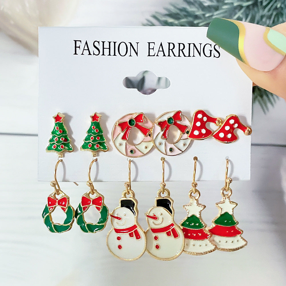 Women's Series Snowflake Bell Combination Suit Cartoon Dripping Earrings