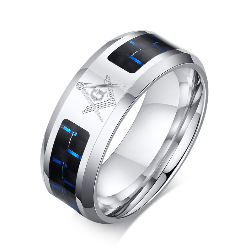 Men's Steel Blue Black Carbon Fiber Trendy Rings