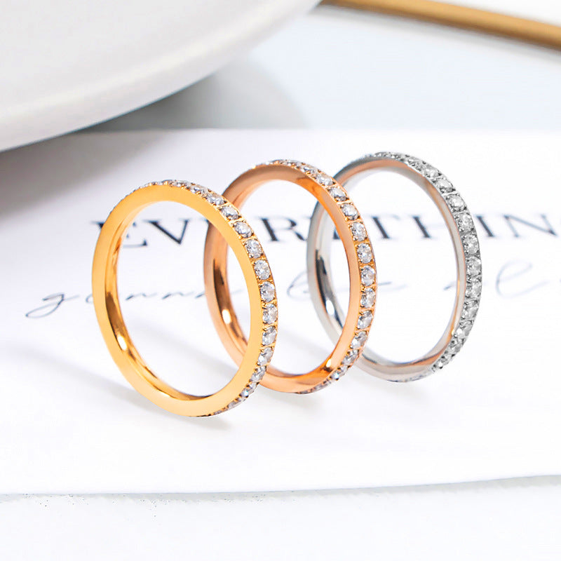 Diamond Titanium Steel Inlaid Zircon Couple Rings