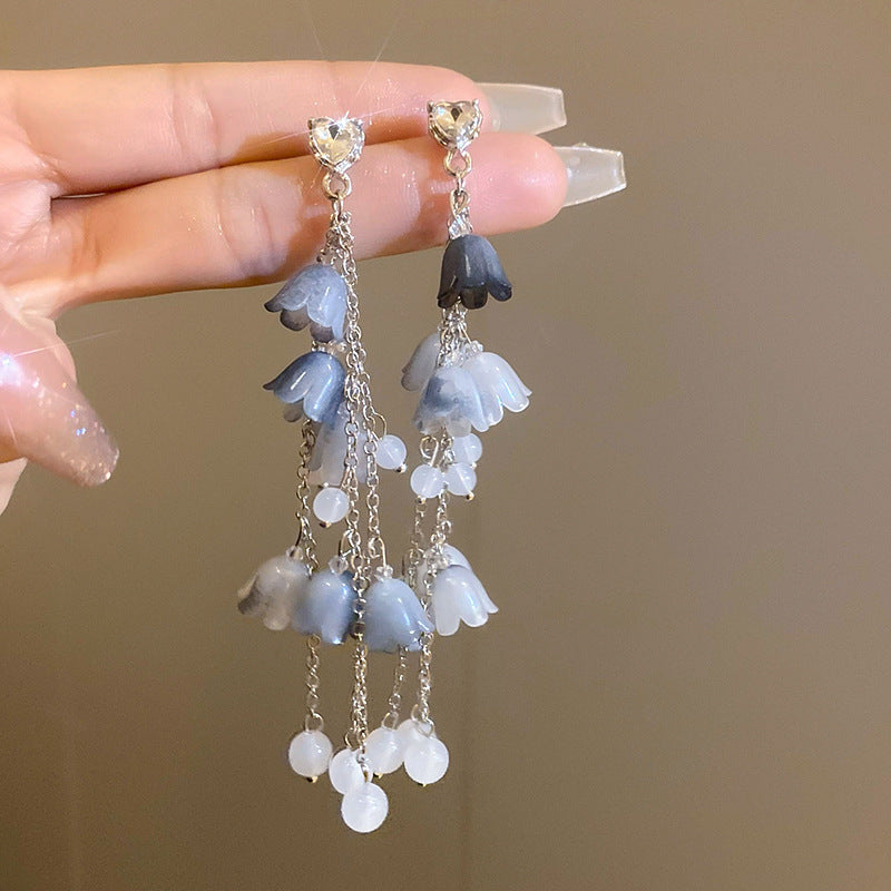 Chinese Style Flower Bamboo Tassel Fashion Trend Ear Hook Earrings