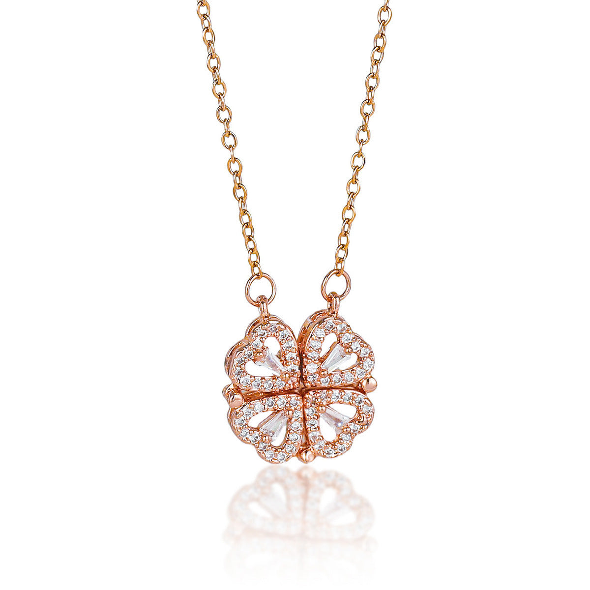 Women's Four-leaf Clover Heart Shape With Diamond Date Commuting Elegant Titanium Necklace