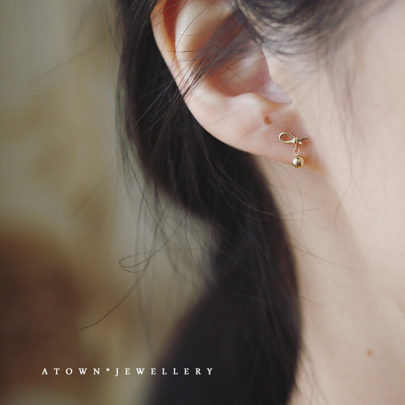 Women's Sterling Sier Gold-plated Knotted Ball Cute Bow Earrings