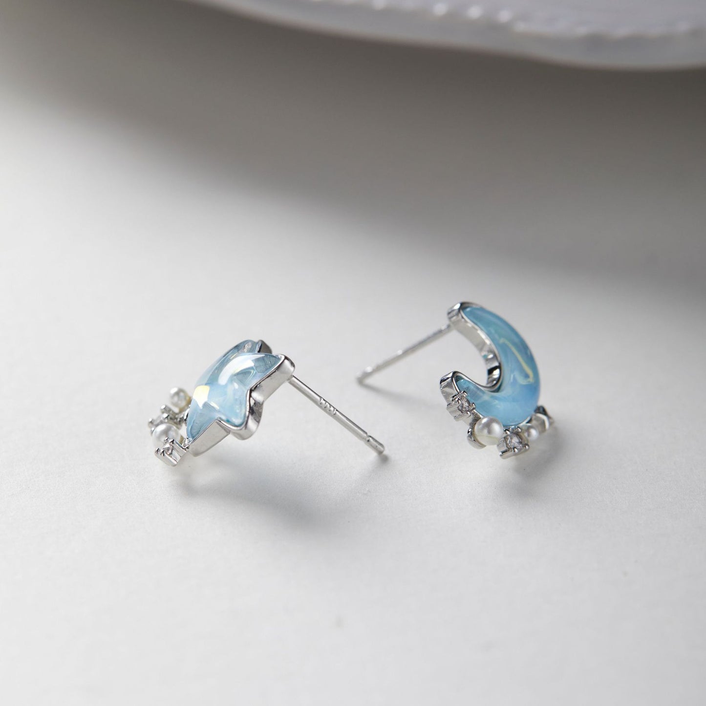 Moon Blue Star Pearl Female Summer Earrings