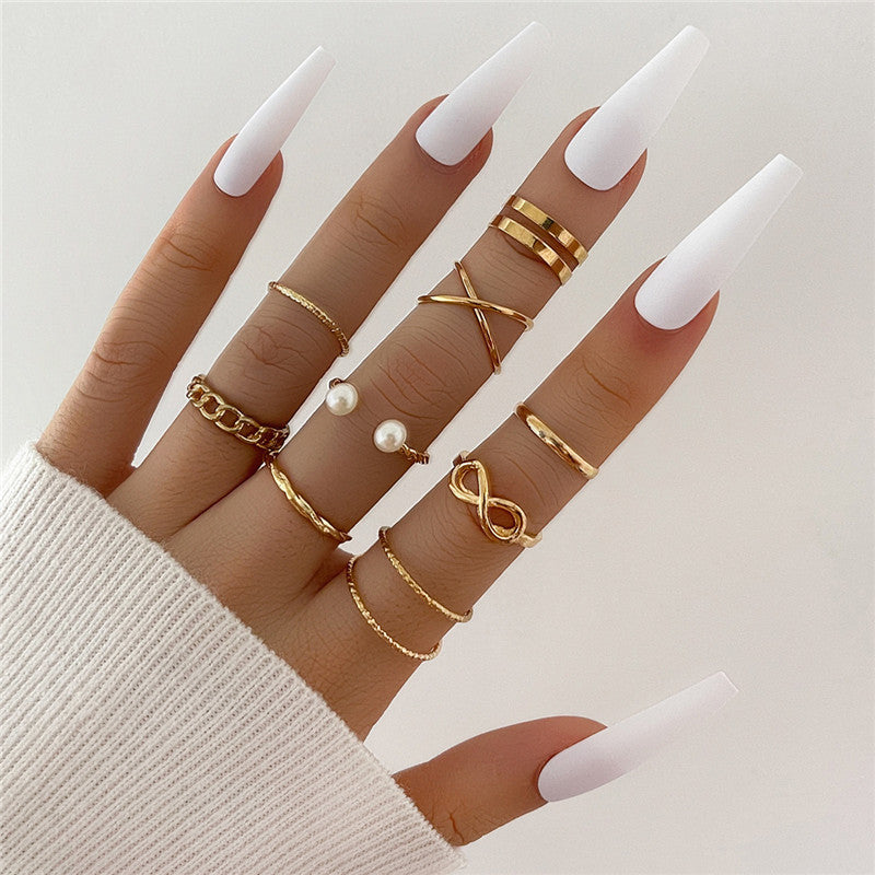 Punk Gold Wide Chain Suit Pcs Set Fashion Rings