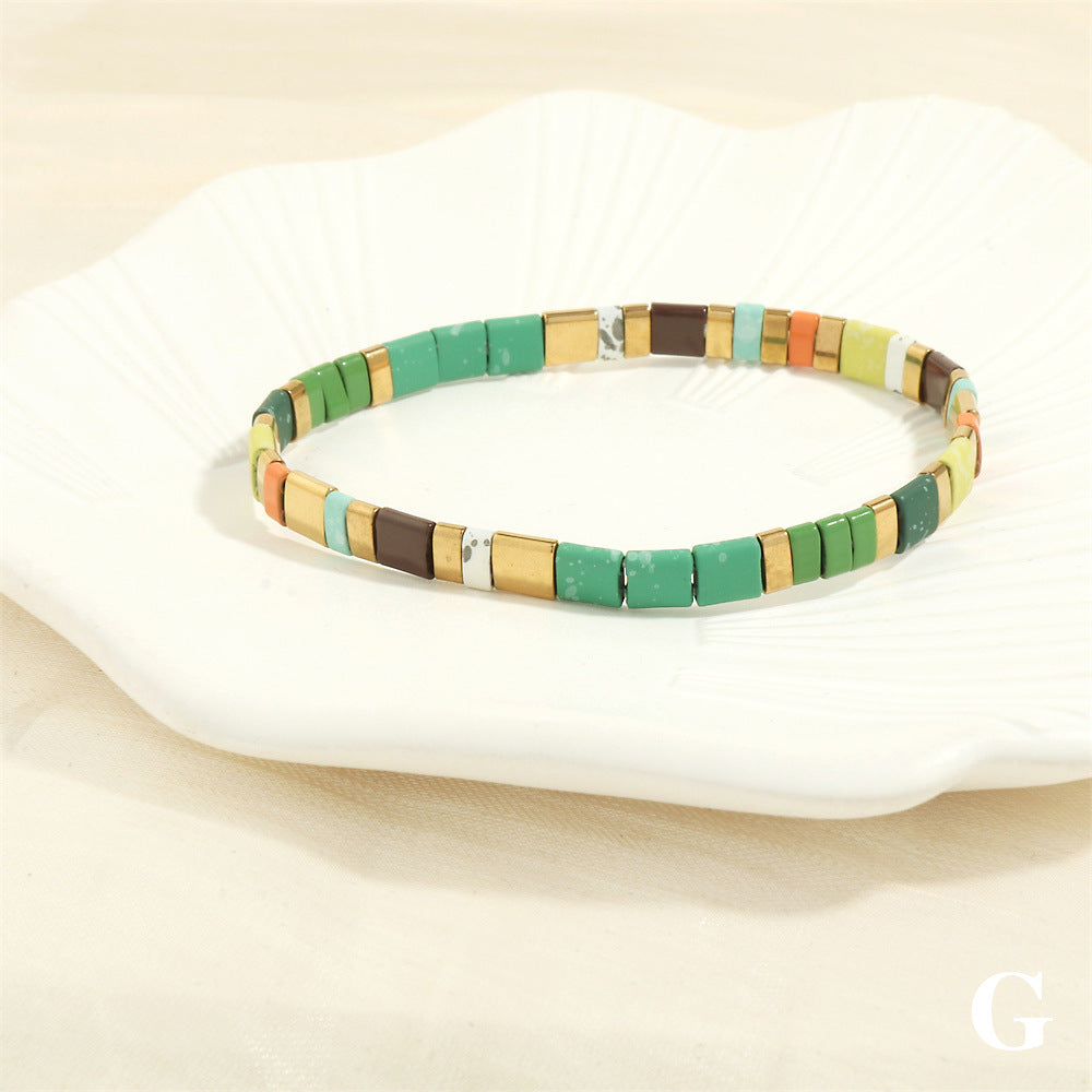 Women's Bohemian Design Bead Elastic Twin Color Bracelets