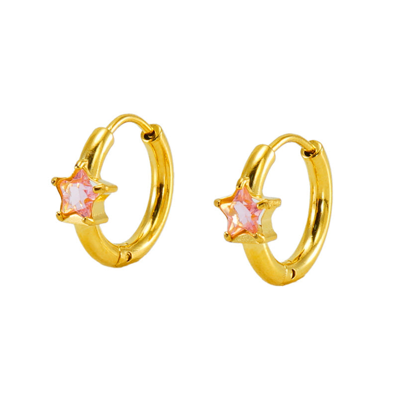 Star Ear Clip Zircon Titanium Steel Earrings