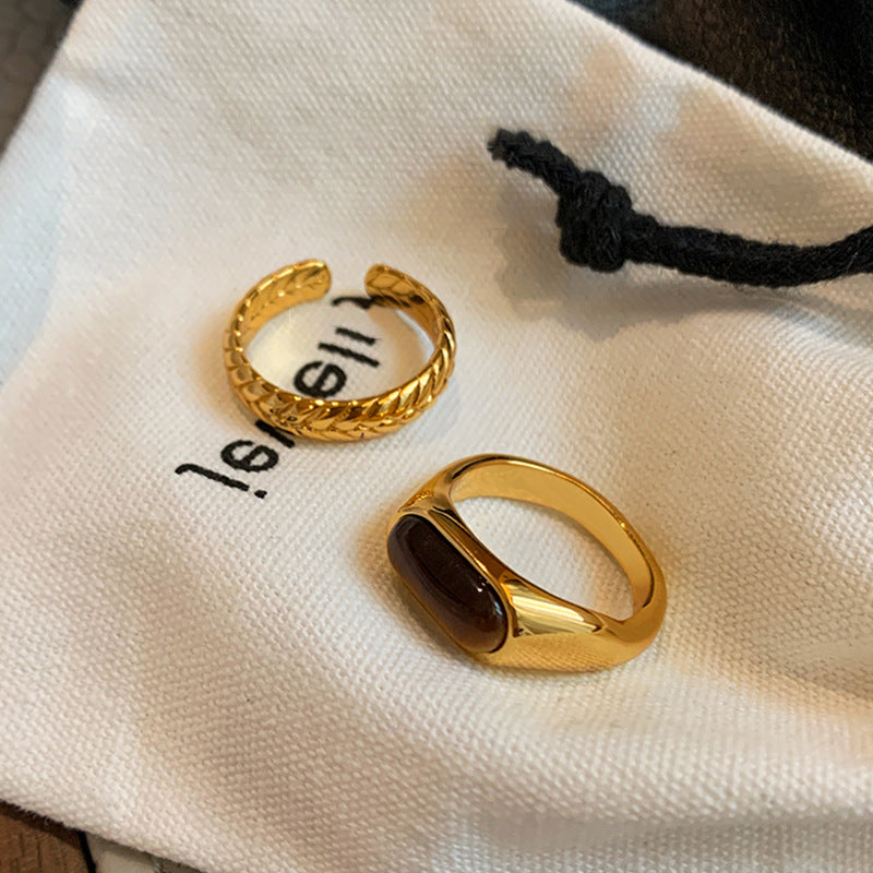 Women's Tigereye Wheat Metal Open For Entry Rings