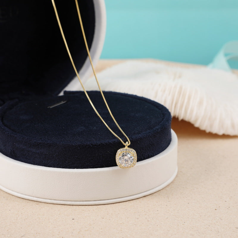 Sterling Sier Square Diamond Wild Short Necklaces