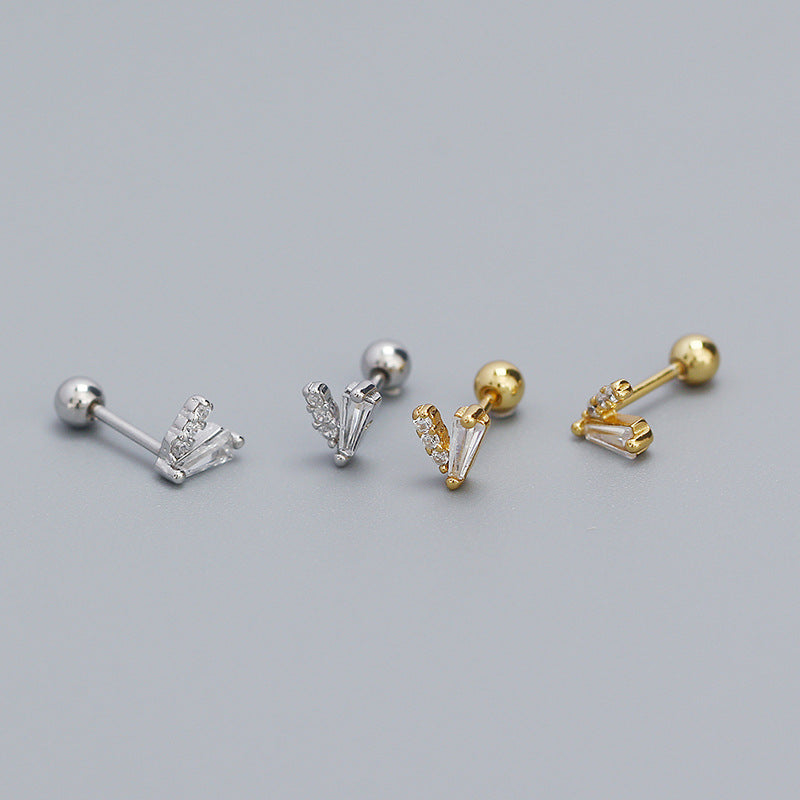 Piercing Ear Sier Diamond V-shaped Screw Rings