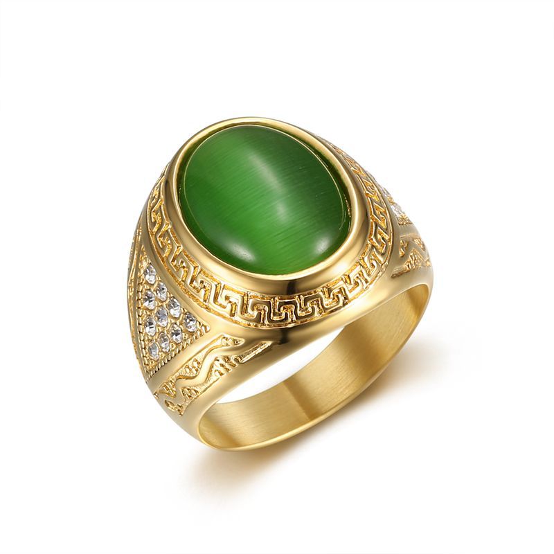 Men's Hip Hop Gold Plated Rhinestone Opal Stainless Rings