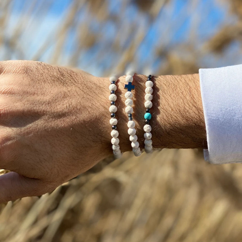 Men's Ornament Haematite Volcanic Rock Wooden Bead Bracelets