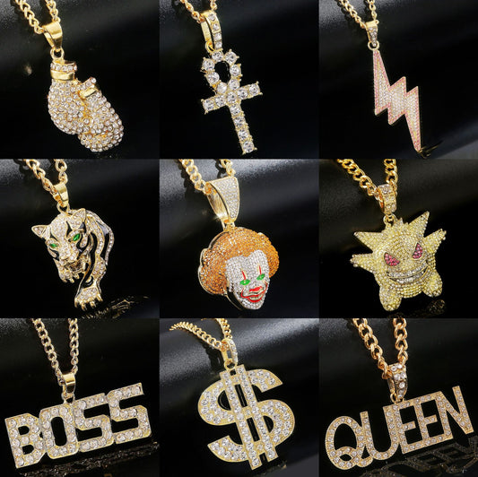 Men's Exaggerated Personalized Hip Hop Trend Full Diamond Ornament Necklaces