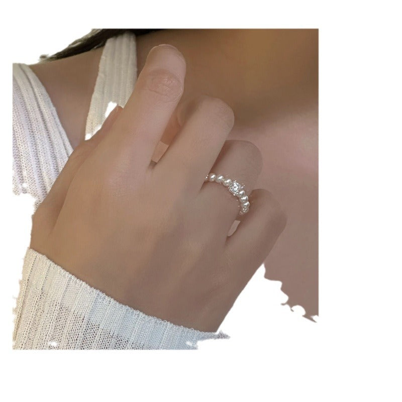 Women's Cube Moissanite Pearl Elastic Design Light Rings