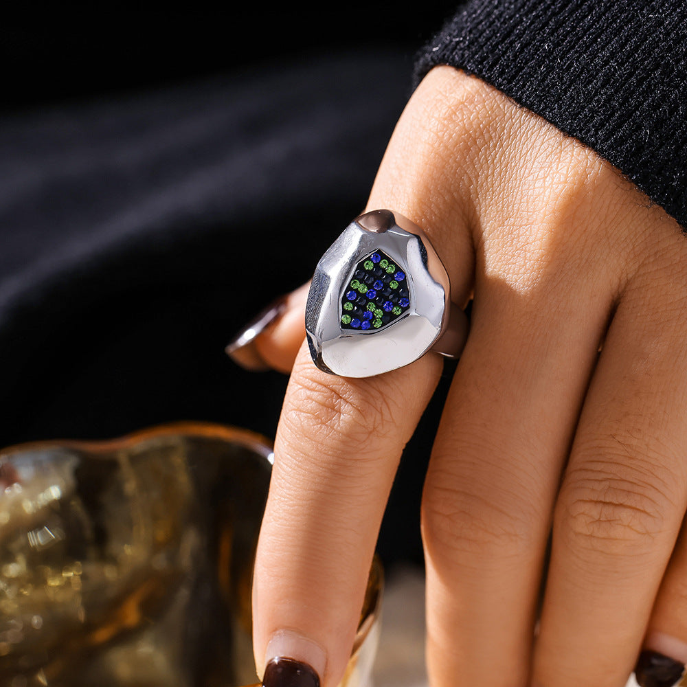 Surface Colorful Crystals Titanium Steel Gold Rings