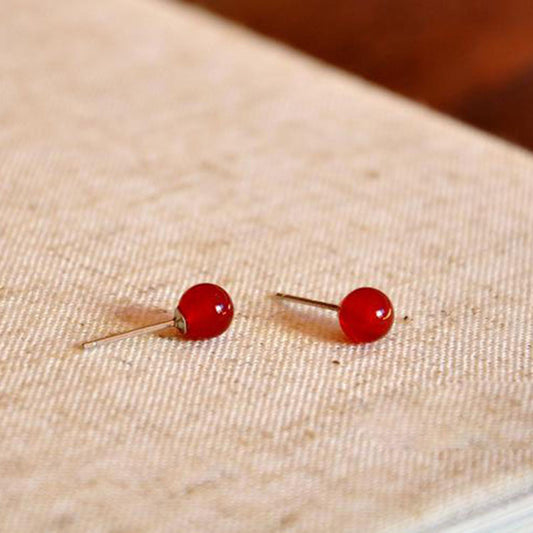 Simple Natural Red Black Agate Female Ear Earrings