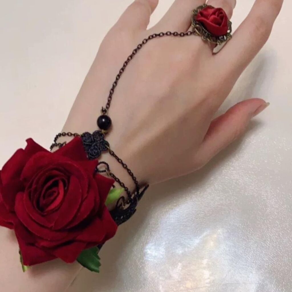 Punk Hand Jewelry Fashion Burgundy Flower Lace Bracelets