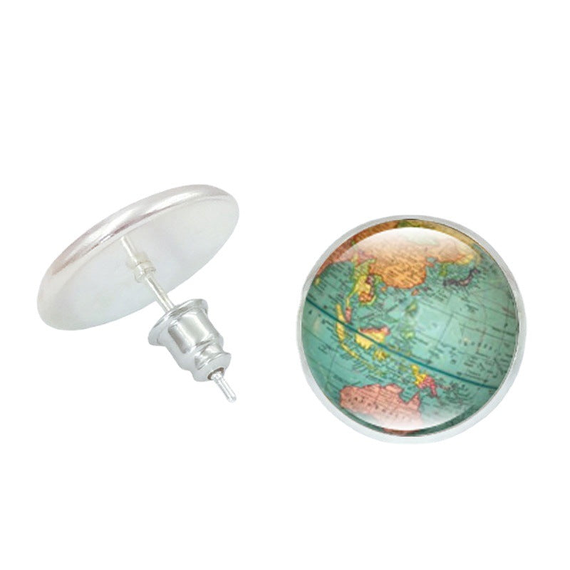 Women's World Map Simple Time Stone Suit Necklaces