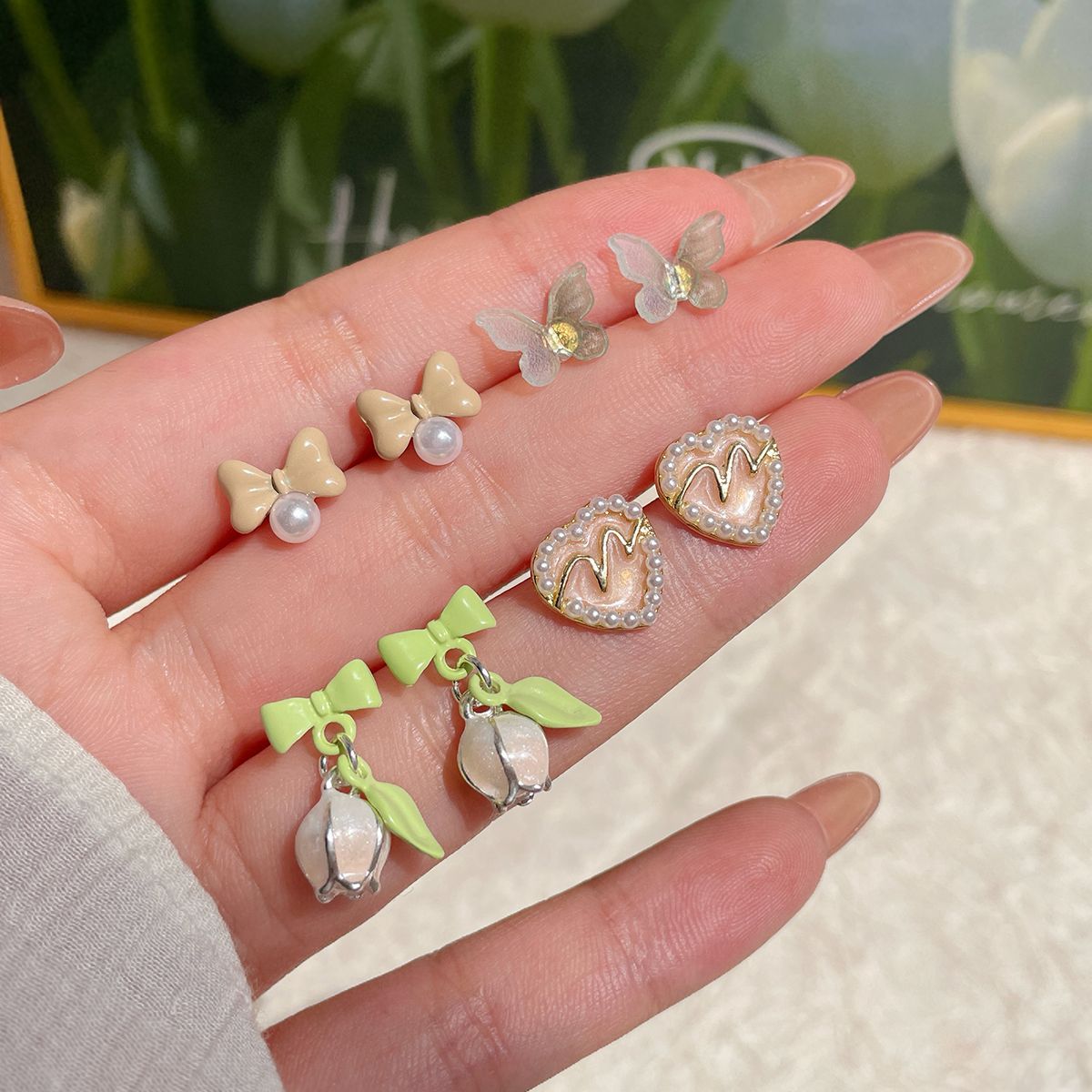Women's Summer Mint Green Set Sier Needle Rings